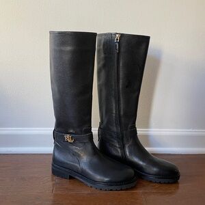NWOT Lauren Ralph Lauren Black Leather Riding Boots